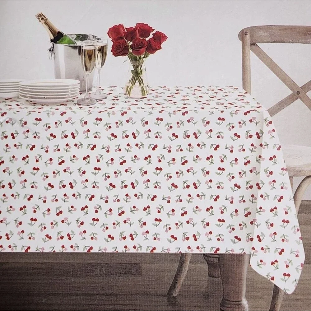 Envogue Shabby Chic Hearts‎ And Cherries Design Cotton Tablecloth 60x84in Oblong